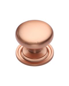 Heritage Brass Satin Rose Gold Victorian Round Cabinet Knob with Base 38mm