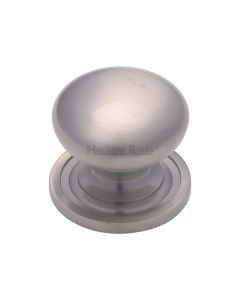 Heritage Brass Satin Nickel Victorian Round Cabinet Knob with Base 48mm