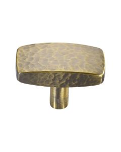 Heritage Brass Antique Brass Rectangular Hammered Cabinet Knob 47mm
