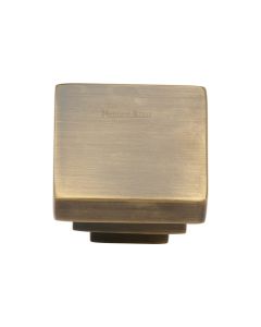 Heritage Brass Antique Brass Square Stepped Cabinet Knob 32mm