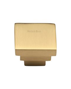 Heritage Brass Satin Brass Square Stepped Cabinet Knob 32mm