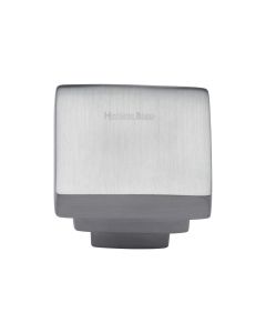 Heritage Brass Satin Chrome Square Stepped Cabinet Knob 32mm