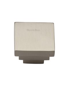 Heritage Brass Satin Nickel Square Stepped Cabinet Knob 32mm