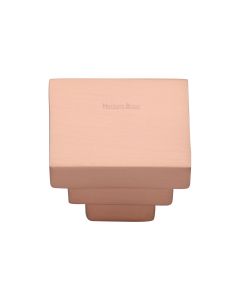 Heritage Brass Satin Rose Gold Square Stepped Cabinet Knob 32mm