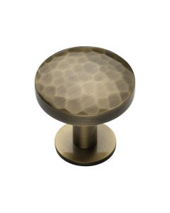 Heritage Brass Antique Brass Round Hammered Cabinet Knob with Rose 32mm