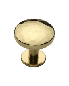 Heritage Brass Polished Brass Round Hammered Cabinet Knob with Rose 32mm