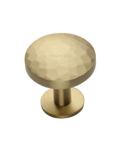 Heritage Brass Satin Brass Round Hammered Cabinet Knob with Rose 32mm