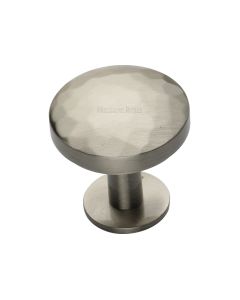 Heritage Brass Satin Nickel Round Hammered Cabinet Knob with Rose 32mm