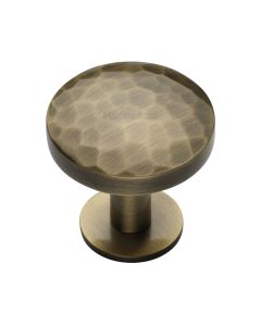 Heritage Brass Antique Brass Round Hammered Cabinet Knob with Rose 38mm
