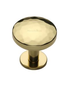 Heritage Brass Polished Brass Round Hammered Cabinet Knob with Rose 38mm