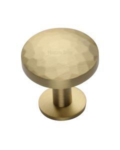 Heritage Brass Satin Brass Round Hammered Cabinet Knob with Rose 38mm