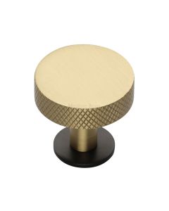 Heritage Brass Matt Bronze/Satin Brass Knurled Disc Cabinet Knob with Rose 32mm