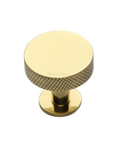 Heritage Brass Polished Brass Knurled Disc Cabinet Knob with Rose 32mm