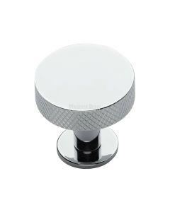 Heritage Brass Polished Chrome Knurled Disc Cabinet Knob with Rose 32mm