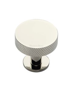 Heritage Brass Polished Nickel Finish Knurled Disc Cabinet Knob with Rose 32mm