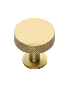 Heritage Brass Satin Brass Knurled Disc Cabinet Knob with Rose 32mm