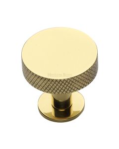 Heritage Brass Polished Brass Knurled Disc Cabinet Knob with Rose 38mm