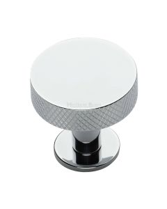 Heritage Brass Polished Chrome Knurled Disc Cabinet Knob with Rose 38mm
