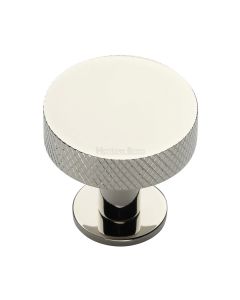 Heritage Brass Polished Nickel Finish Knurled Disc Cabinet Knob with Rose 38mm