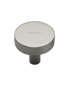 Heritage Brass Polished Nickel Finish Knurled Disc Cabinet Knob 32mm