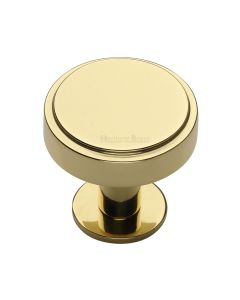 Heritage Brass Polished Brass Stepped Disc Cabinet Knob with Rose 38mm