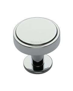 Heritage Brass Polished Chrome Stepped Disc Cabinet Knob with Rose 38mm