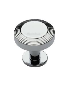 Heritage Brass Polished Chrome Ridge Cabinet Knob with Rose 32mm