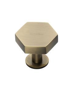 Heritage Brass Antique Brass Hexagon Cabinet Knob with Rose 32mm