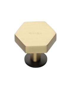Heritage Brass Matt Bronze/Satin Brass Hexagon Cabinet Knob with Rose 32mm
