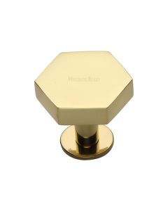 Heritage Brass Polished Brass Hexagon Cabinet Knob with Rose 32mm