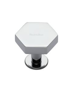 Heritage Brass Polished Chrome Hexagon Cabinet Knob with Rose 32mm
