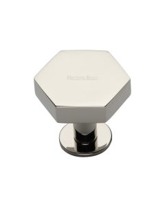Heritage Brass Polished Nickel Finish Hexagon Cabinet Knob with Rose 32mm