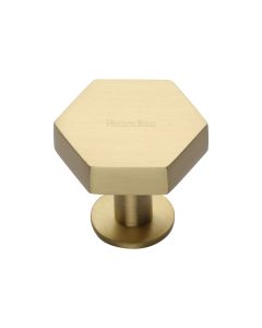 Heritage Brass Satin Brass Hexagon Cabinet Knob with Rose 32mm