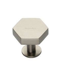Heritage Brass Satin Nickel Hexagon Cabinet Knob with Rose 32mm