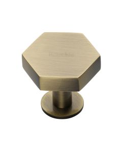Heritage Brass Antique Brass Hexagon Cabinet Knob with Rose 38mm