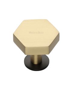 Heritage Brass Matt Bronze/Satin Brass Hexagon Cabinet Knob with Rose 38mm