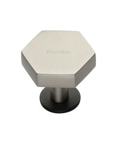 Heritage Brass Matt Bronze/Satin Nickel Hexagon Cabinet Knob with Rose 38mm