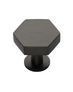 Heritage Brass Matt Bronze Hexagon Cabinet Knob with Rose 38mm