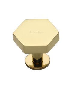 Heritage Brass Polished Brass Hexagon Cabinet Knob with Rose 38mm