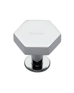 Heritage Brass Polished Chrome Hexagon Cabinet Knob with Rose 38mm