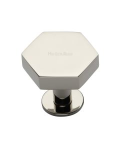 Heritage Brass Polished Nickel Finish Hexagon Cabinet Knob with Rose 38mm