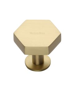 Heritage Brass Satin Brass Hexagon Cabinet Knob with Rose 38mm