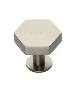 Heritage Brass Satin Nickel Hexagon Cabinet Knob with Rose 38mm