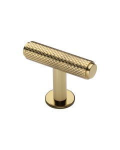 Heritage Brass Polished Brass Knurled T-Bar Cabinet Knob with Rose 45mm