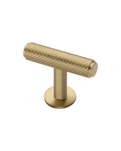 Heritage Brass Satin Brass Knurled T-Bar Cabinet Knob with Rose 45mm