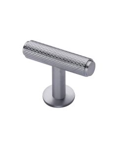 Heritage Brass Satin Chrome Knurled T-Bar Cabinet Knob with Rose 45mm
