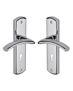 Heritage Brass Polished Chrome Centaur Door Handle on Plate - Lever Lock