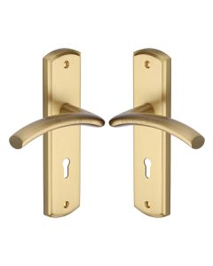 Heritage Brass Satin Brass Centaur Door Handle on Plate - Lever Lock