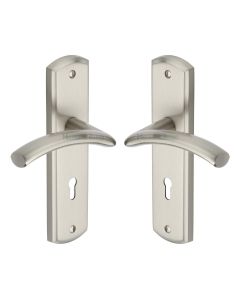 Heritage Brass Satin Nickel Centaur Door Handle on Plate - Lever Lock