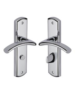 Heritage Brass Polished Chrome Centaur Door Handle on Plate - Bathroom Set